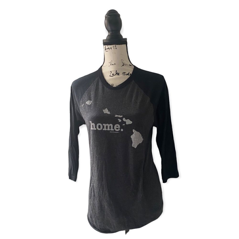 The Home T Hawaii Long Sleeve Baseball Tee Women’s Small | Black Gray Raglan